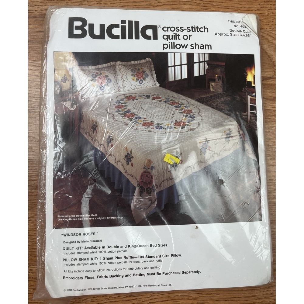 Vintage Bucilla Windsor Roses Cross Stitch Double Size Quilt Kit 80" x 96"